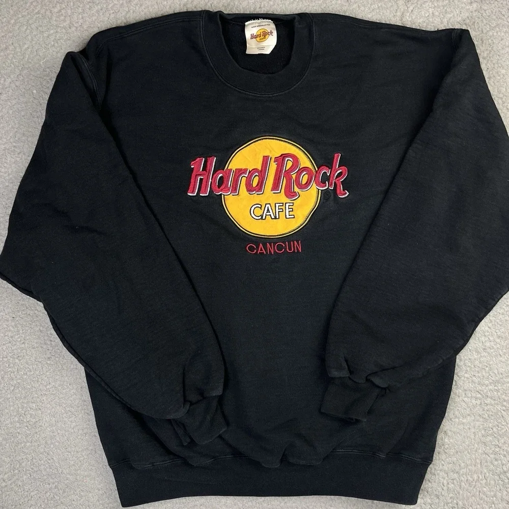 Vintage Hard Rock Cafe Cancun Black Crewneck Pullover Sweatshirt Sweater‎ Large
